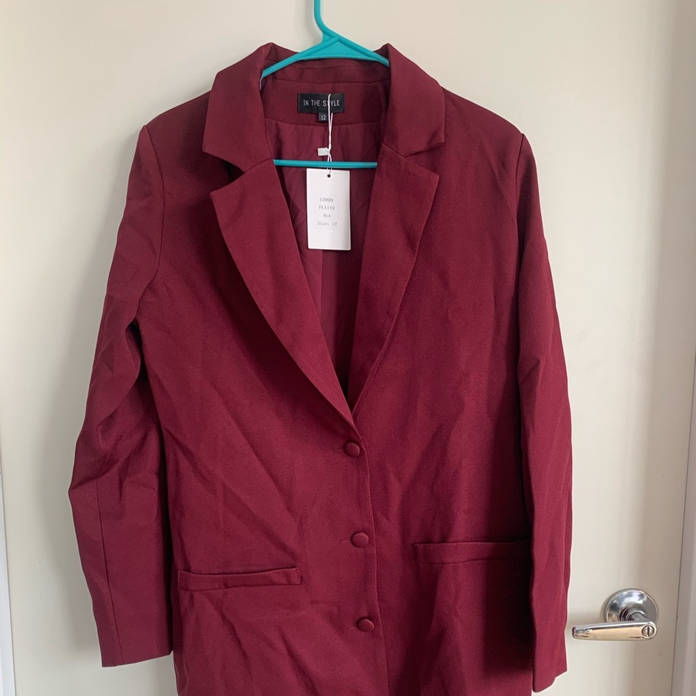 Wine Single Breasted Blazer Dress